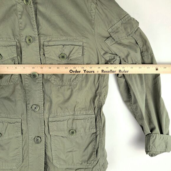 J.Crew Women's Small Green Classic Twill Chino Military Jacket Pocket Button Up - Picture 4 of 7